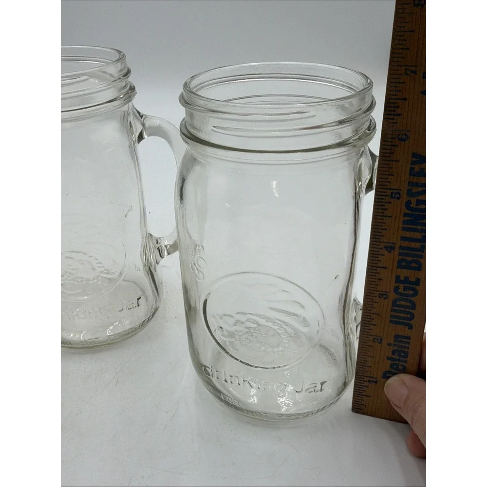 VTG Golden Harvest 32 Oz Wide Mouth Mason Drinking Jars W/Handle Set Of 4 EUC